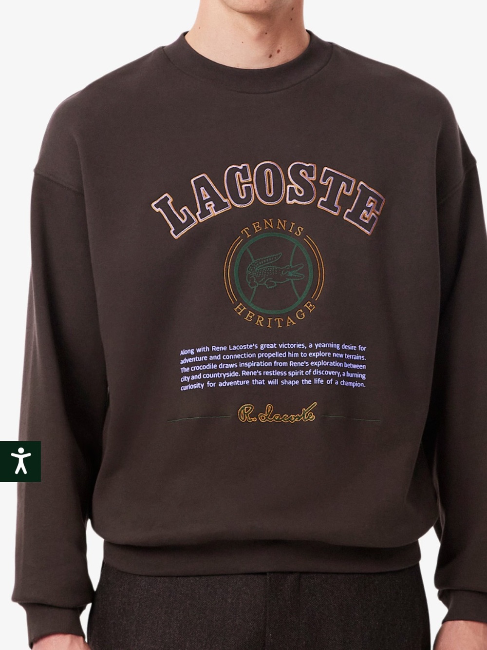 Lacoste Brown Crewneck Sweatshirt with Heritage Logo